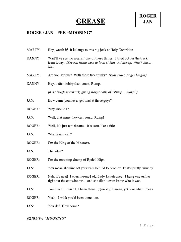 Grease Acting SIdes PDF