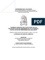 Elementos Subjetivos Del Ilicito Penal en Los Delitos de Actos de Terrorismo en El Salvador