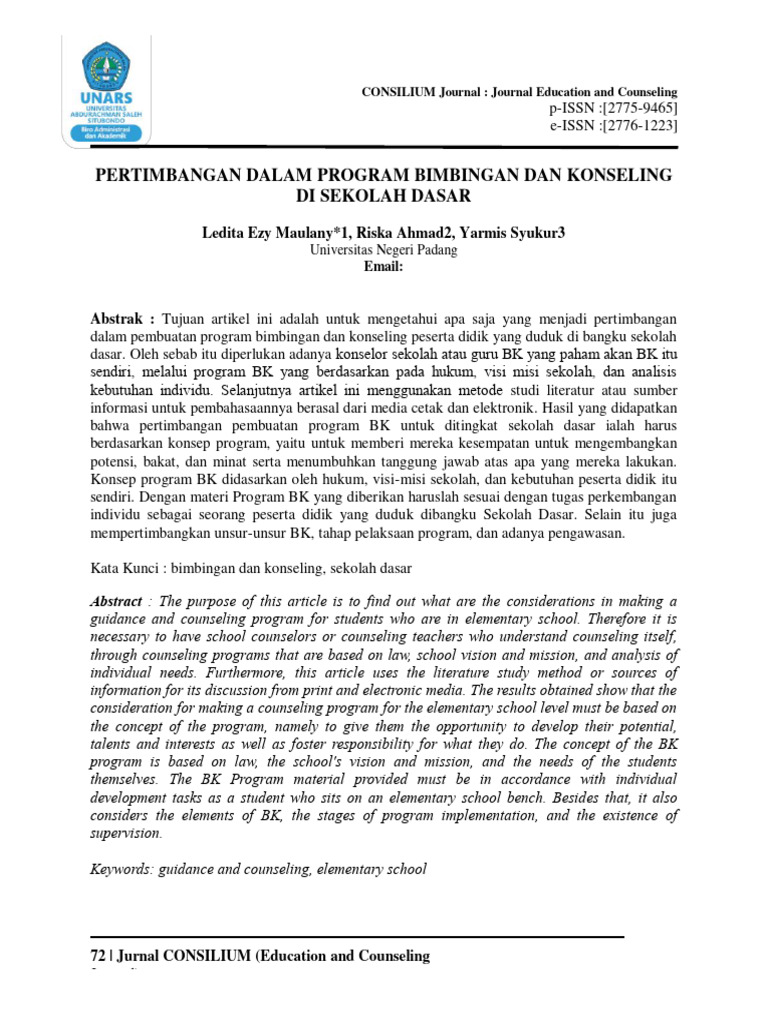 Pertimbangan Dalam Program Bimbingan Dan Konseling Di Sekolah Dasar | PDF