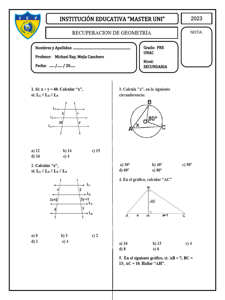 Ejercicios de Geometría para Secundaria | PDF | Matemáticas | Geometría