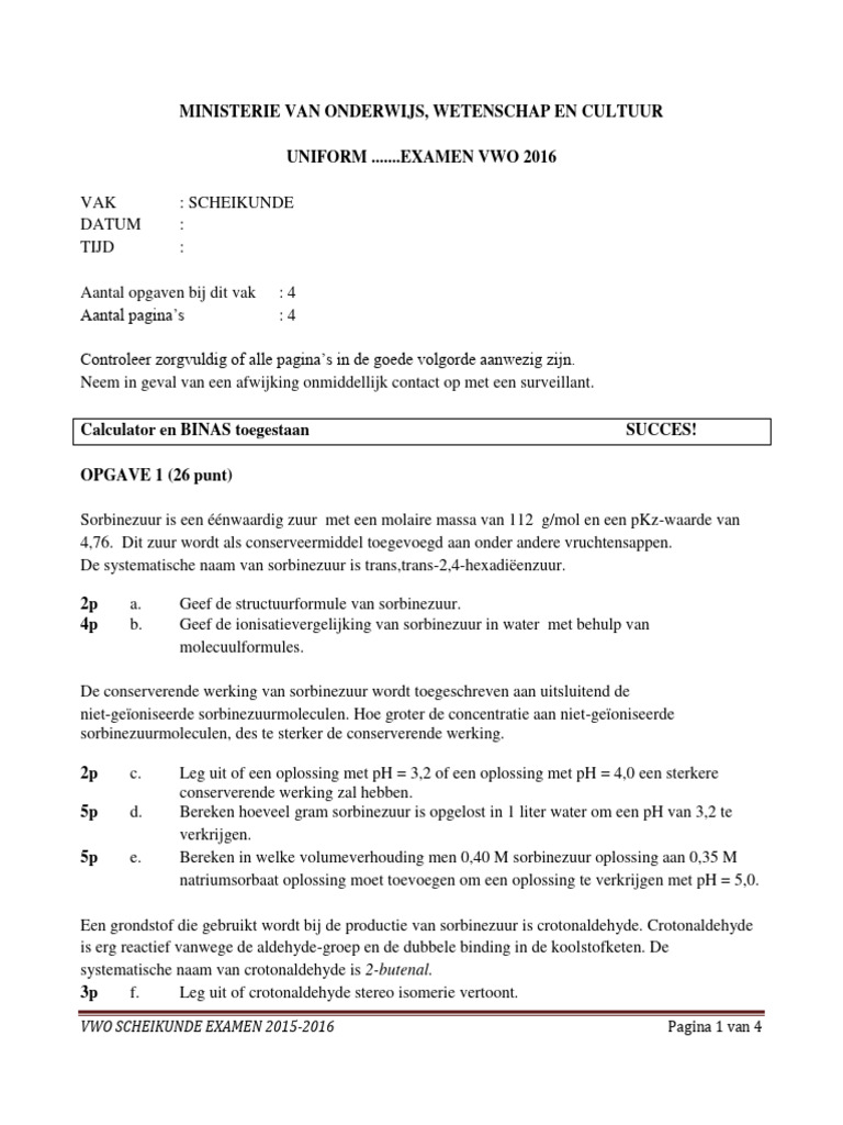 Vwo Eindexamen Scheikunde | PDF