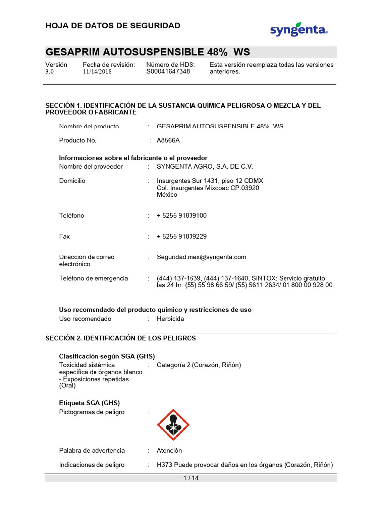 A8566a - Gesaprim Autosuspensible 48% WS | PDF | Reciclaje | Residuos
