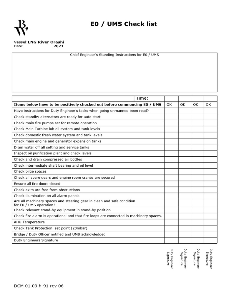 E0/UMS Operational Checklist | PDF | Mechanical Engineering ...
