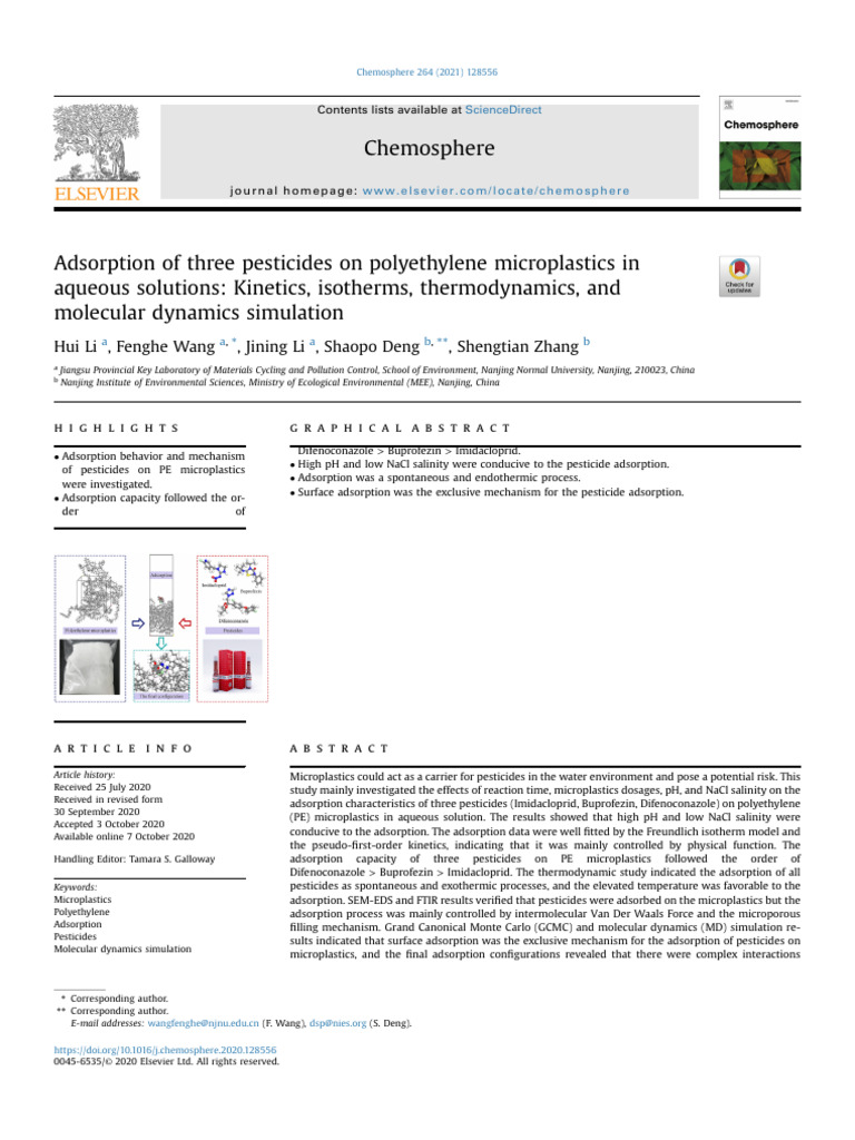 Pesticide Adsorption on PE Microplastics | PDF | Adsorption | Applied ...