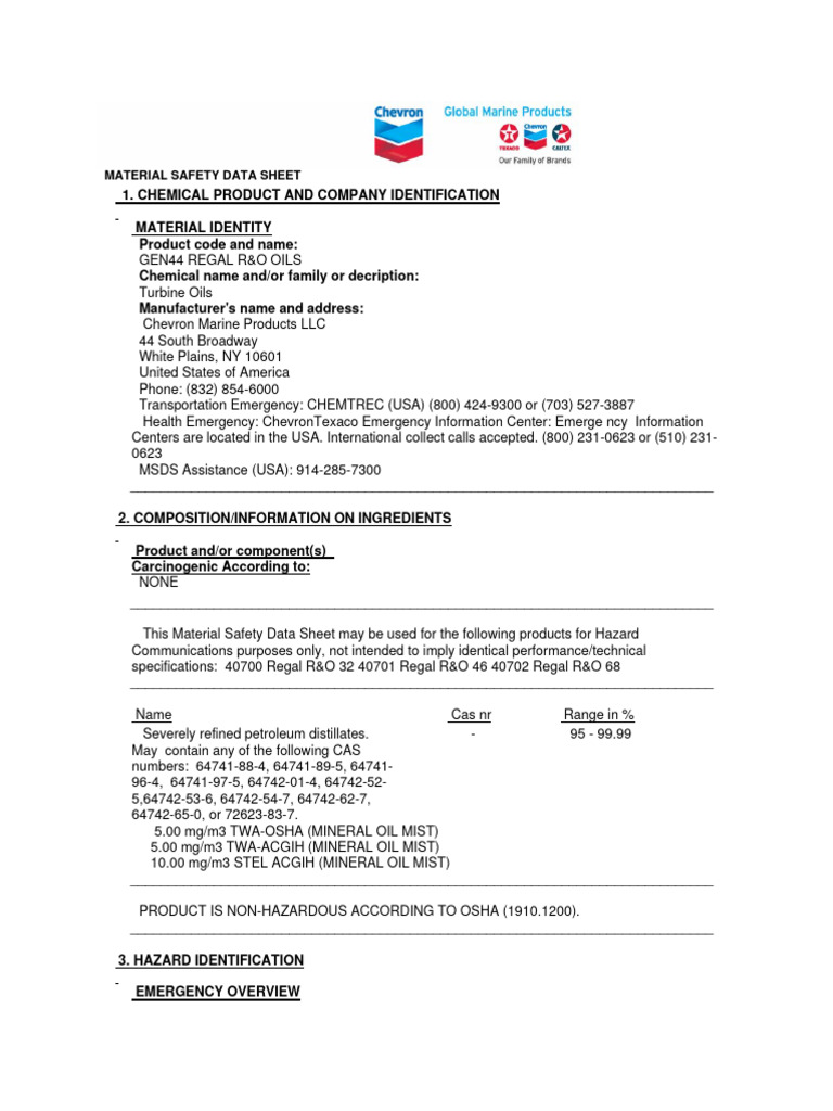 Regal R&O Oils Safety Data Sheet | PDF | Personal Protective Equipment ...