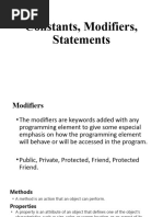 Constants Modifiers Statements