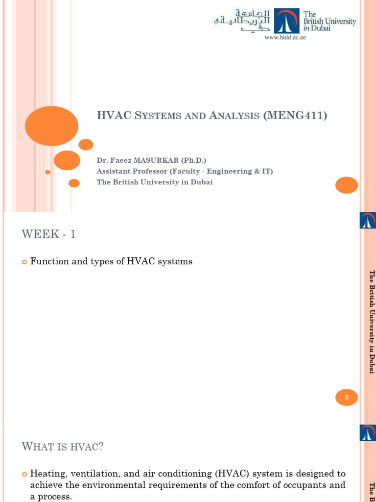 Hvac Systems Meng411 New w1 | PDF | Air Conditioning | Duct (Flow)