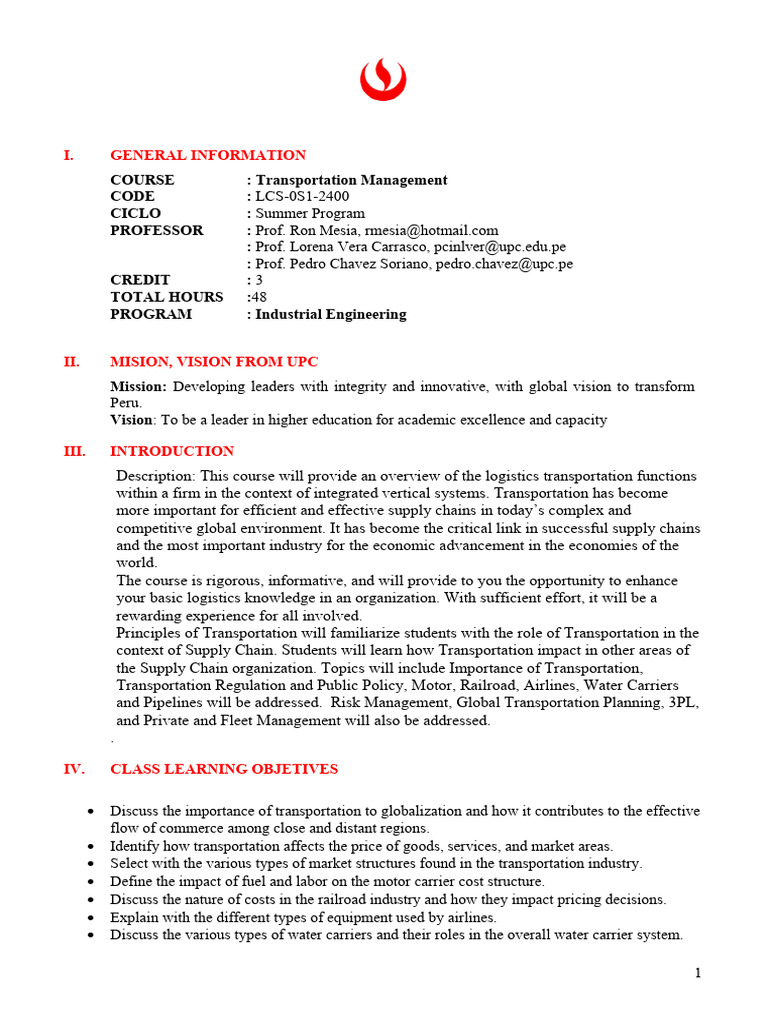 Transportation Management Course Overview | PDF | Transport | Logistics
