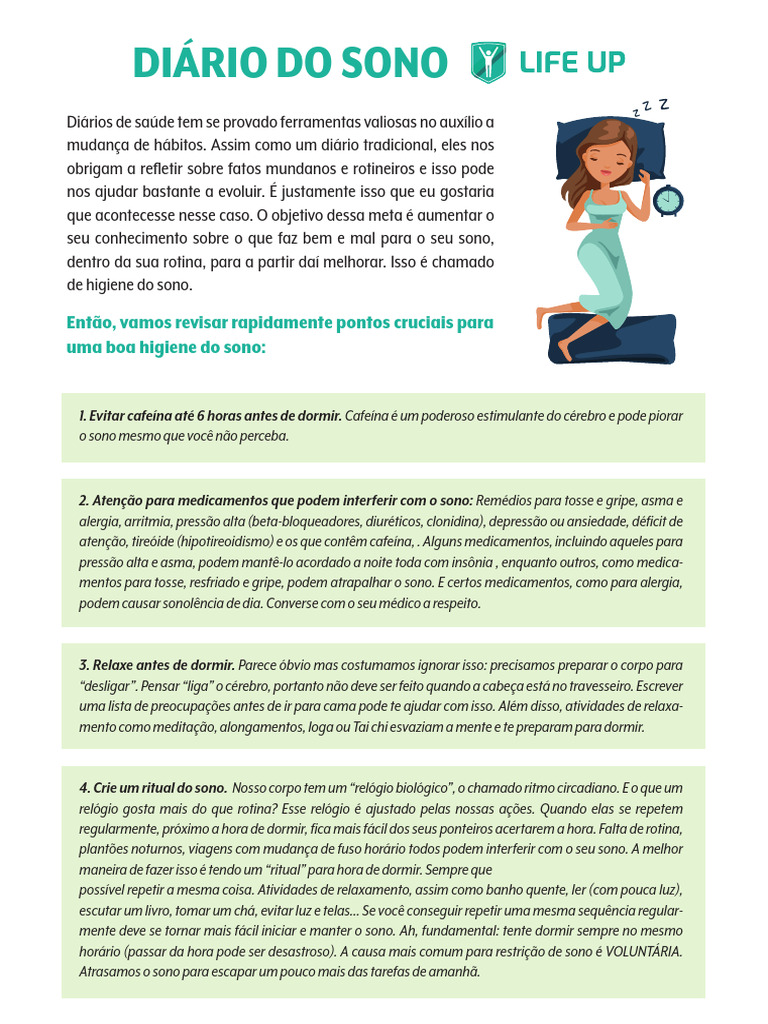 Diário Do Sono Instruções 240101 233658 Pdf Dormir Cafeína