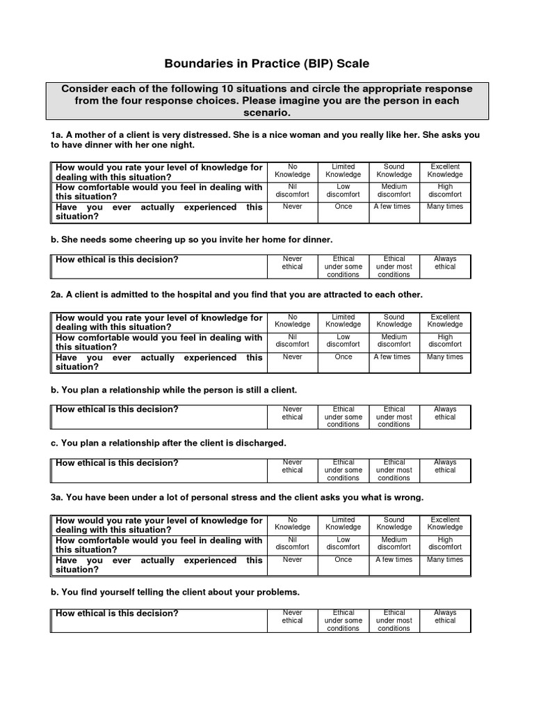 Boundaries in Practice Scale | PDF | Knowledge | Psychology