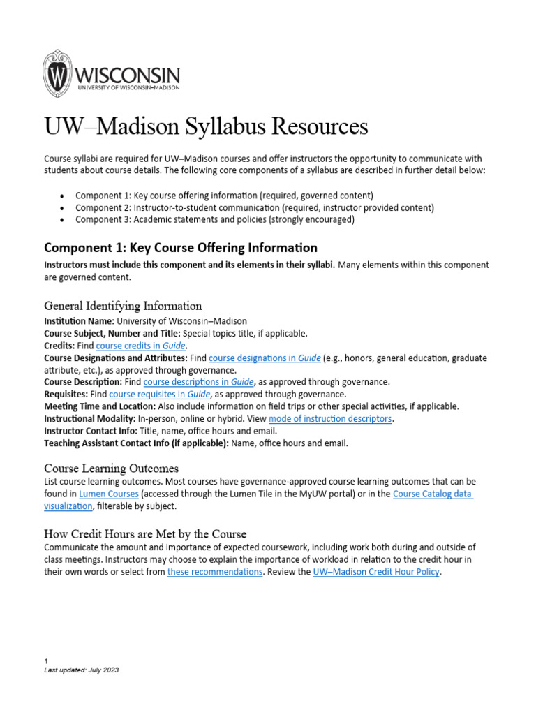 UW-Madison Syllabus Guidelines | PDF | Information | Learning