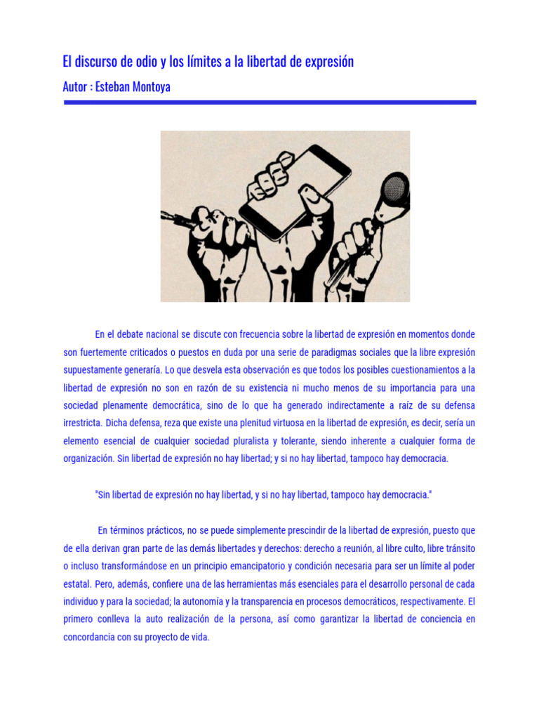 Montoya - El Discurso de Odio y Los Límites A La Libertad de Expresión ...