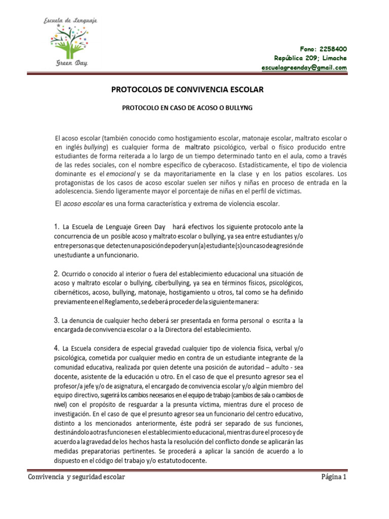 Protocolos de Convivencia Escolar | PDF | Abuso infantil | Acoso ...