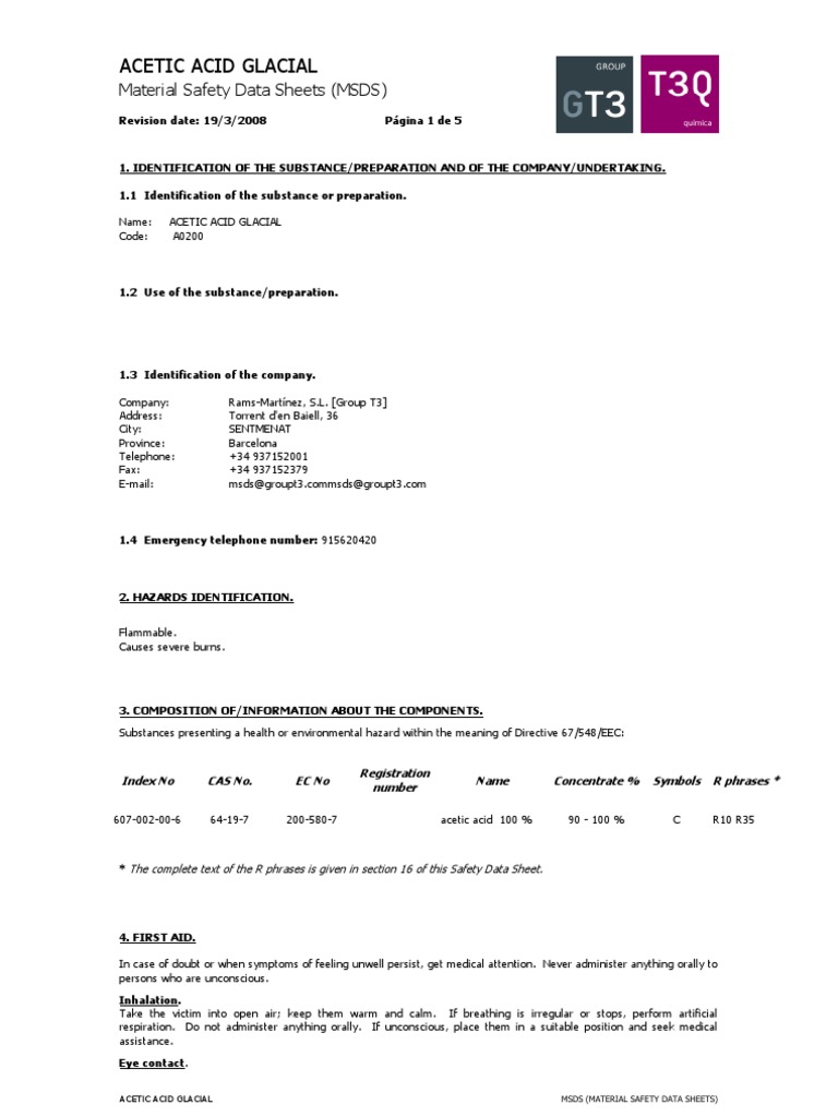 Safety Protocols for Handling Glacial Acetic Acid PDF Hypothermia Chemistry