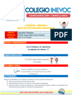 I Unidad / Semana 1 Guía de Actividades Semanales: Con El Tiempo y La Paciencia, Se Adquiere La Ciencia !!!