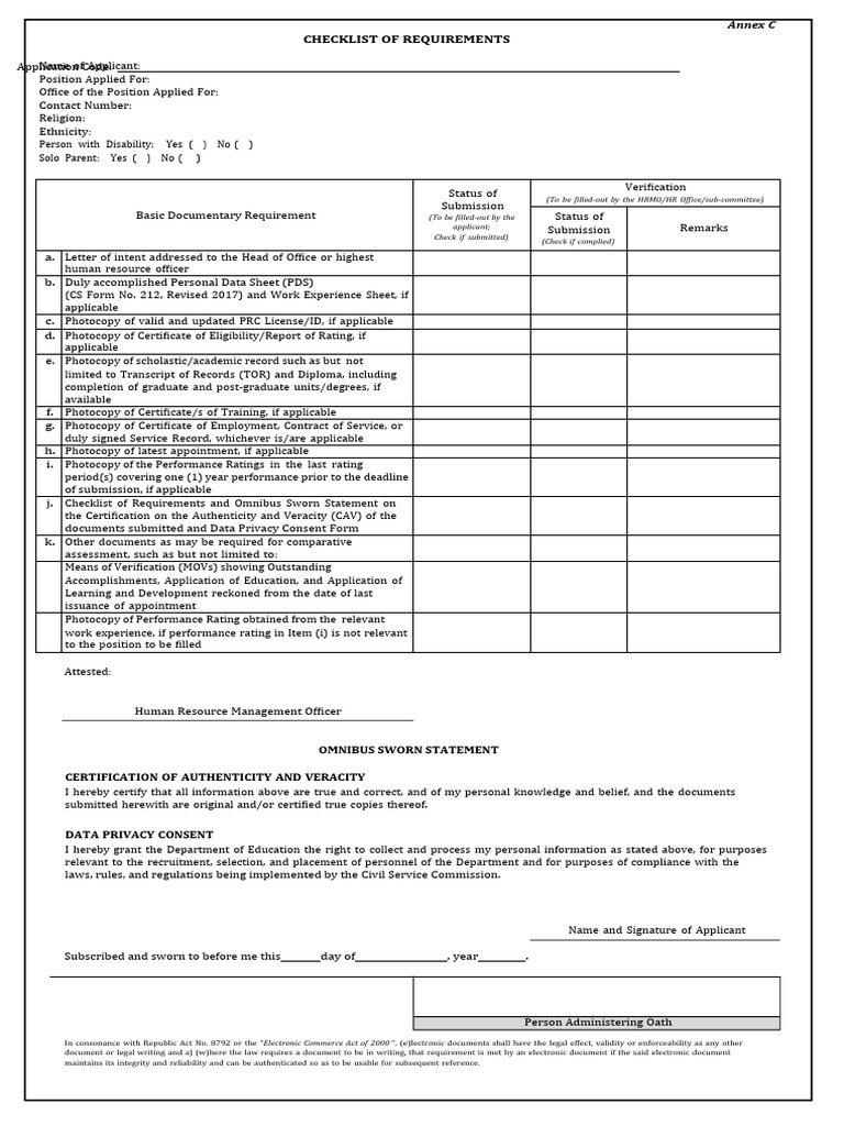 Annex C Checklist of Requirements and Omnibus Sworn Statement 1 1 PDF Authentication