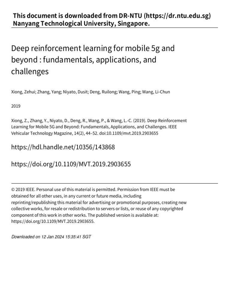 Deep Reinforcement Learning For Mobile 5G and Beyond Fundamentals ...