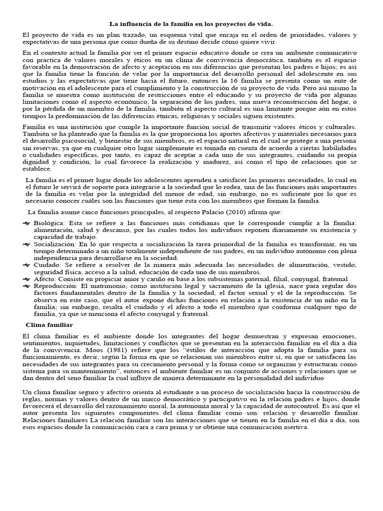 La familia y su rol en proyectos de vida | PDF | Familia | Aprendizaje