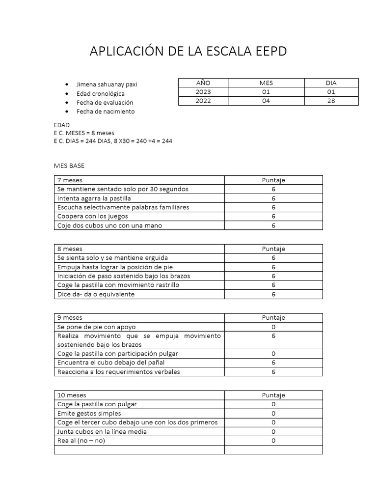 Evaluación EEPD en Bebé de 8 Meses | PDF