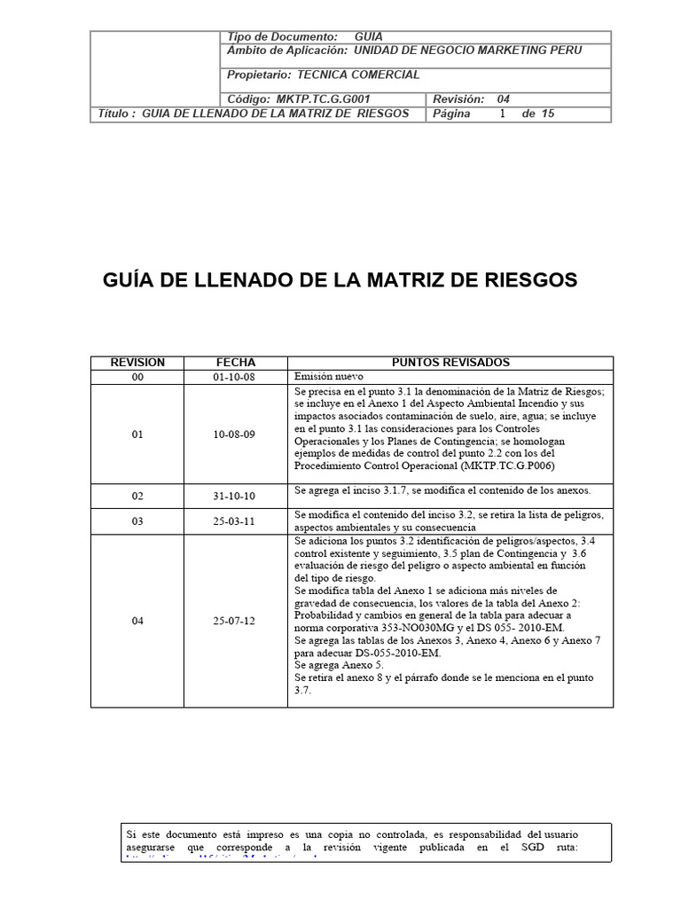 Guía para Llenar la Matriz de Riesgos | PDF | Riesgo | Evaluación de ...