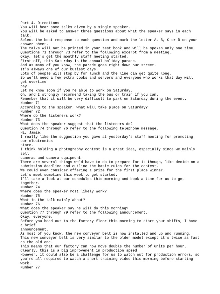 Listening Test Instructions and Topics | PDF