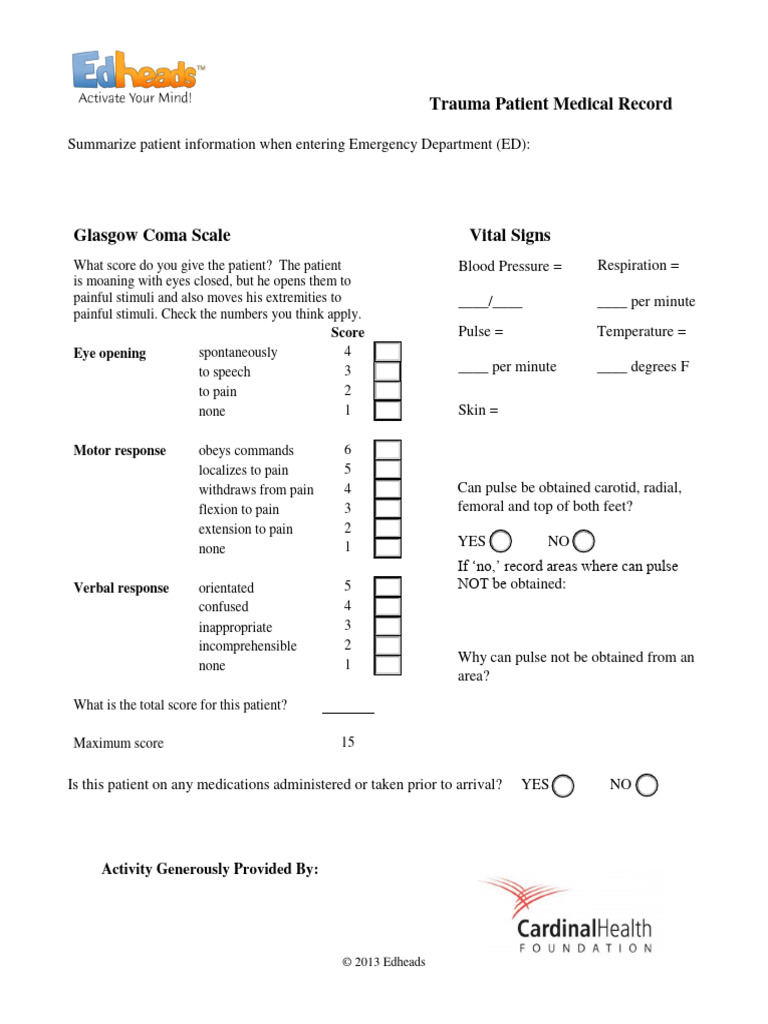 Trauma Patient Assessment Summary | PDF | Coma | Pulse