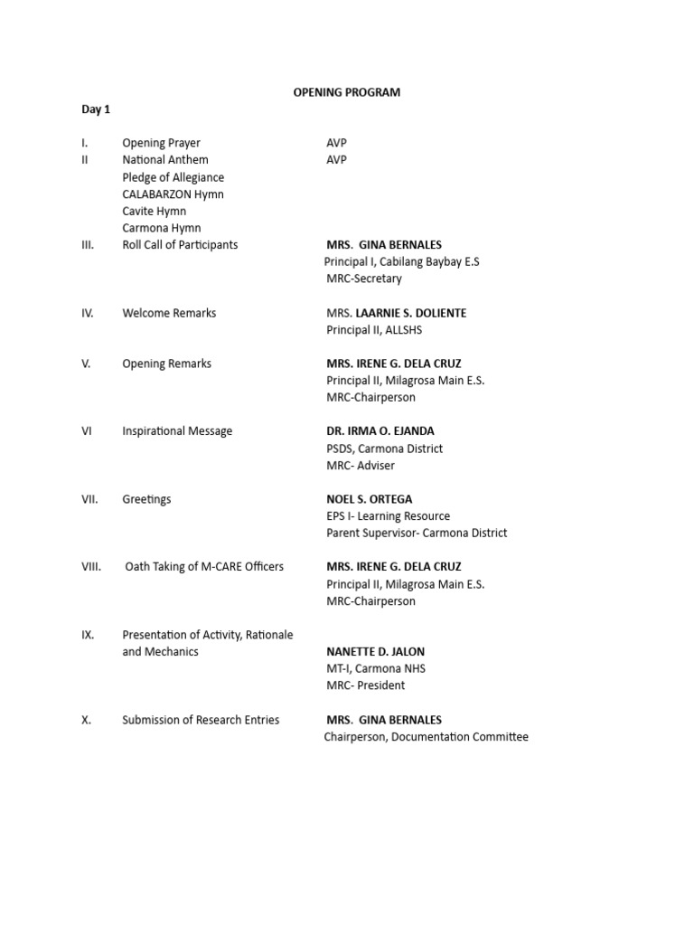 Carmona High School Opening Program | PDF | Science & Mathematics