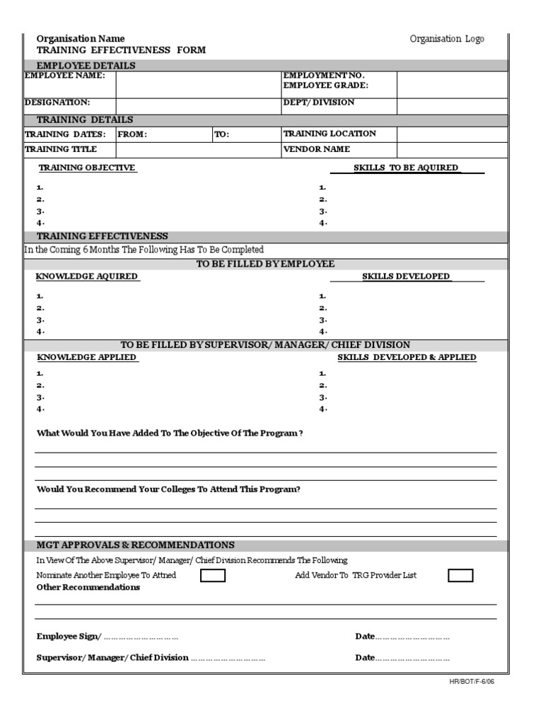 Training Effectiveness Evaluation Form | PDF
