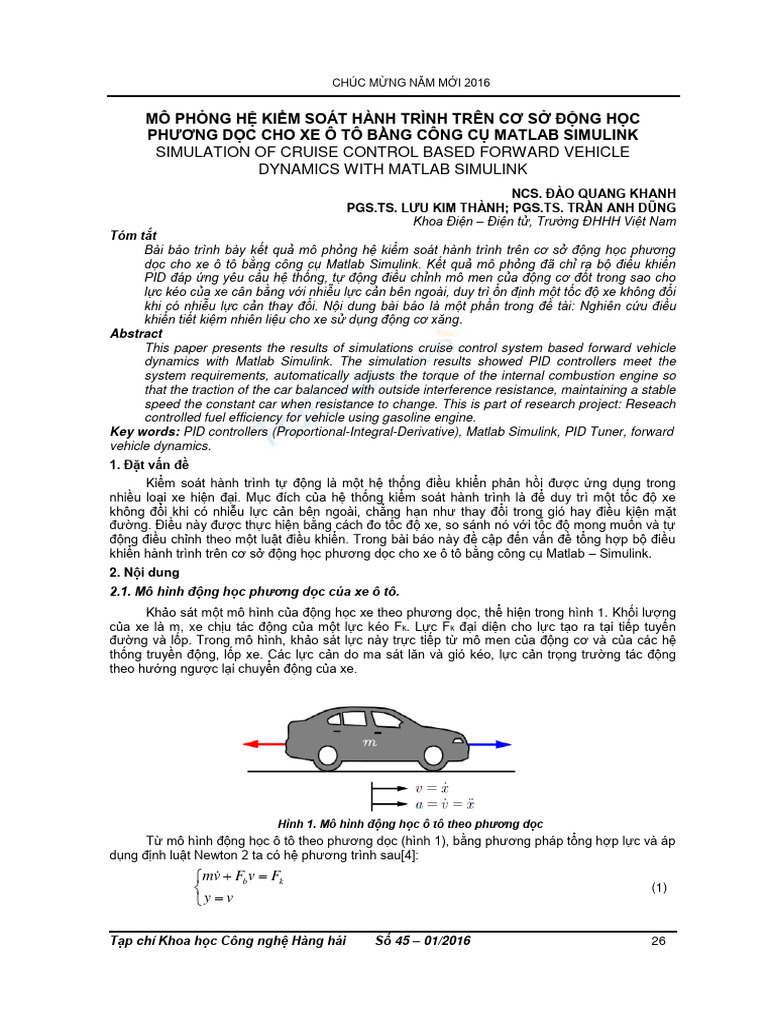 Simulation of cruise control based forward vehicle dynamics with matlab