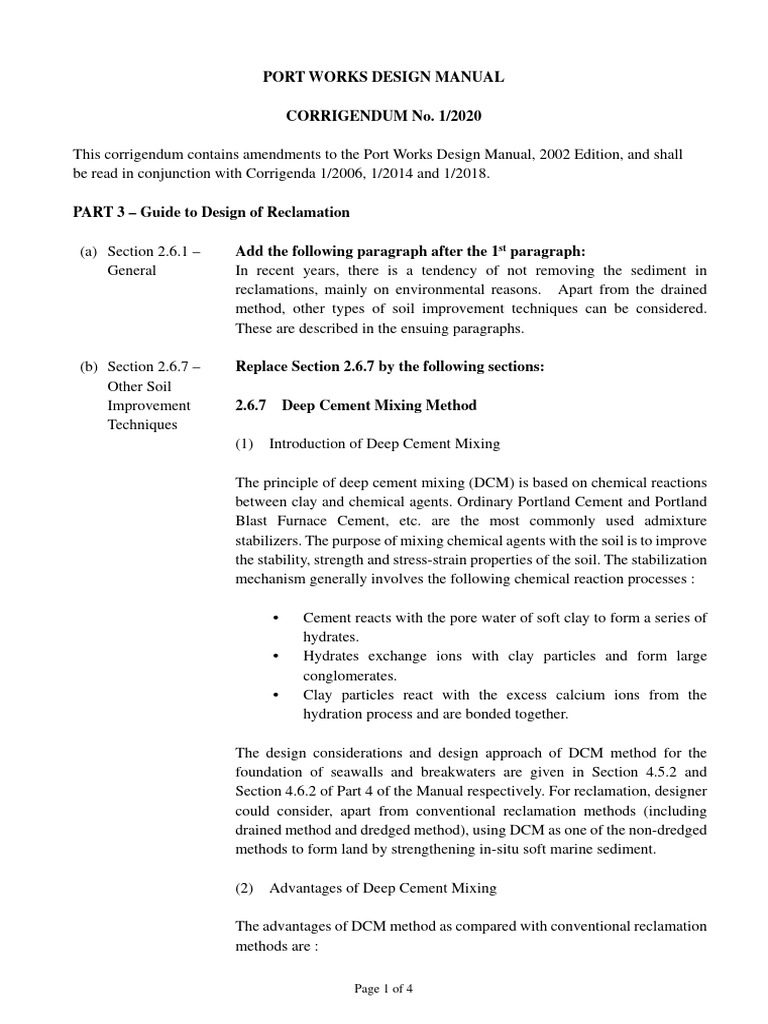 Port Works Design Manual Corrigendum | PDF | Cement | Deep Foundation