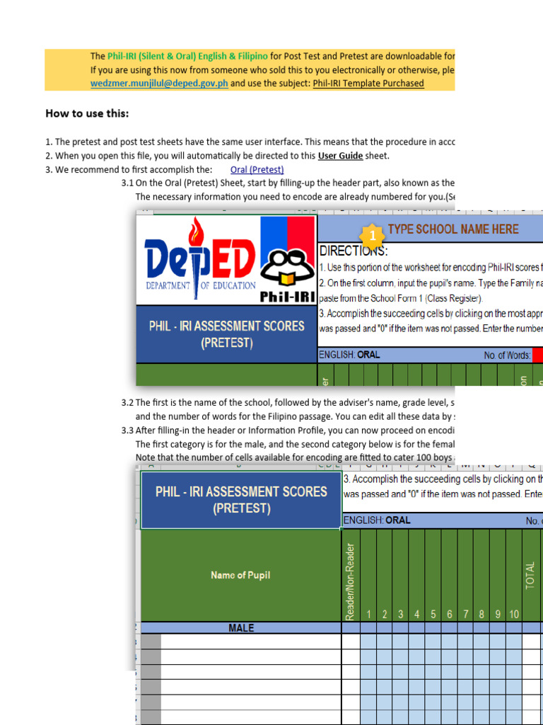 Phil-IRI User Guide for Assessments | PDF | Microsoft Excel | Printer ...