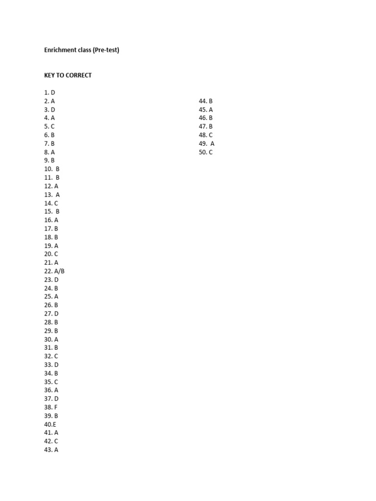 Enrichment Class Pre-Test Answers | PDF