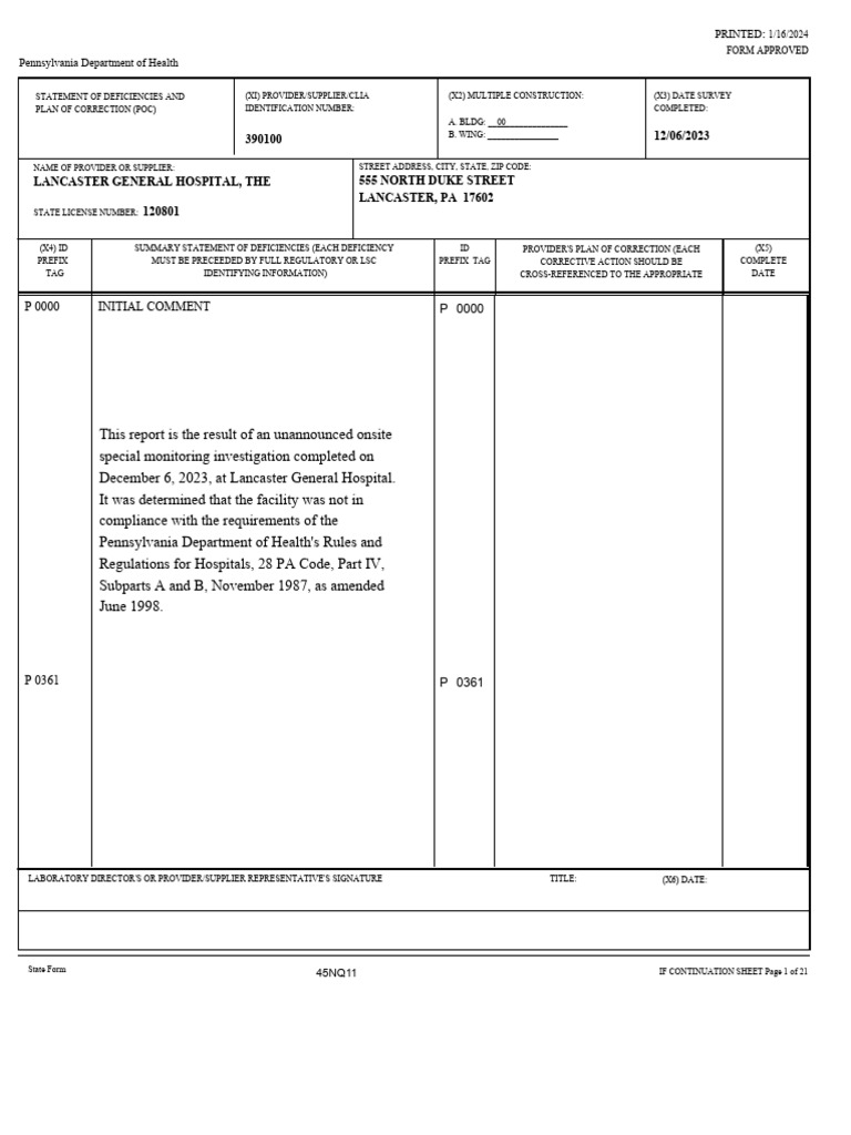 LGH Inspection PDF Health Care Medicine