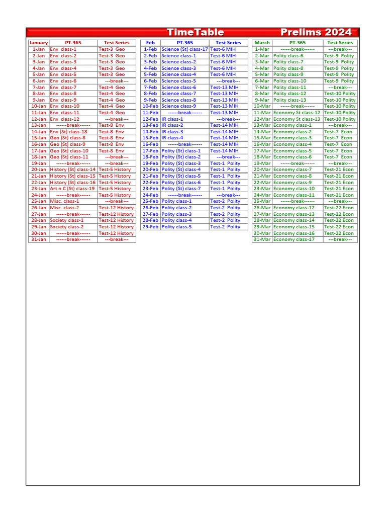 Timetable For Prelims 2024 PDF