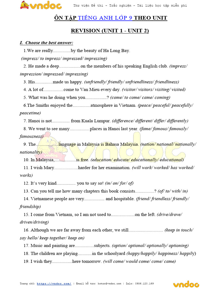 Bai Tap Tieng Anh Lop 9 Unit 1 2 | PDF | Foreign Language Studies
