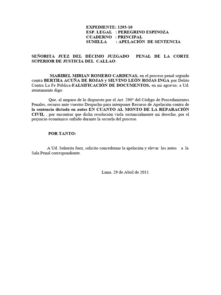 Apelación de Sentencia - Parte Civil - Maribel Cardenas - 001 | PDF