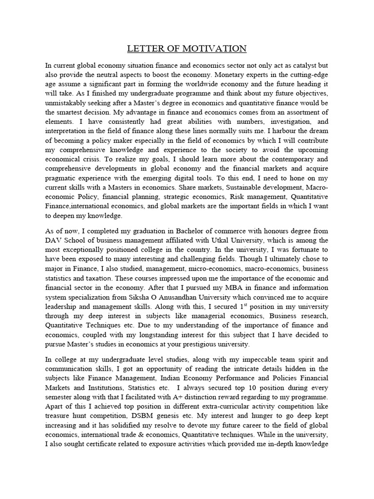 Statement of Purpose Economics PDF Economics University