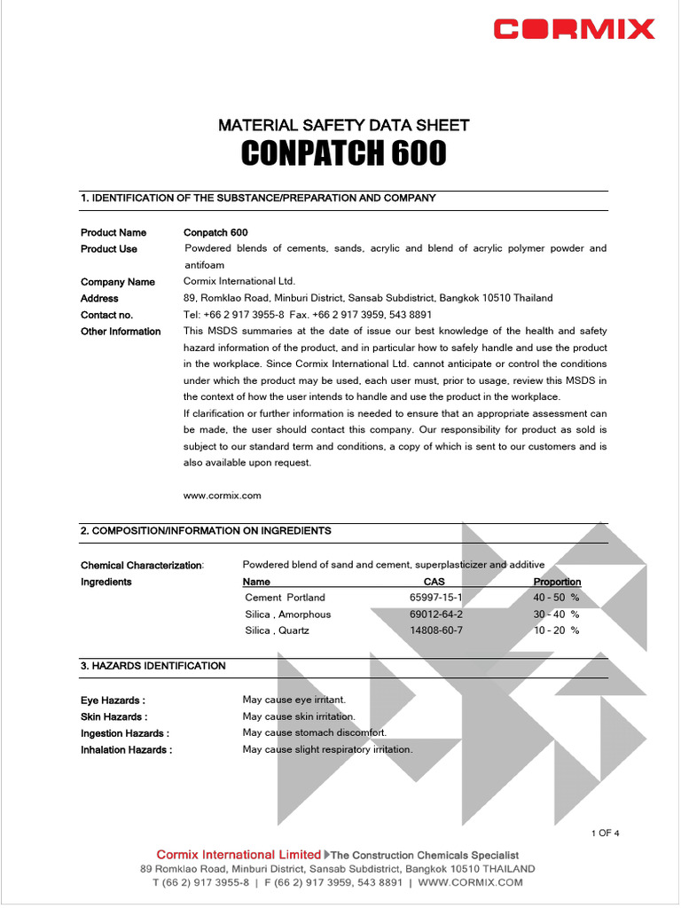 Conpatch 600 Safety Data Sheet | PDF | Water | Firefighting