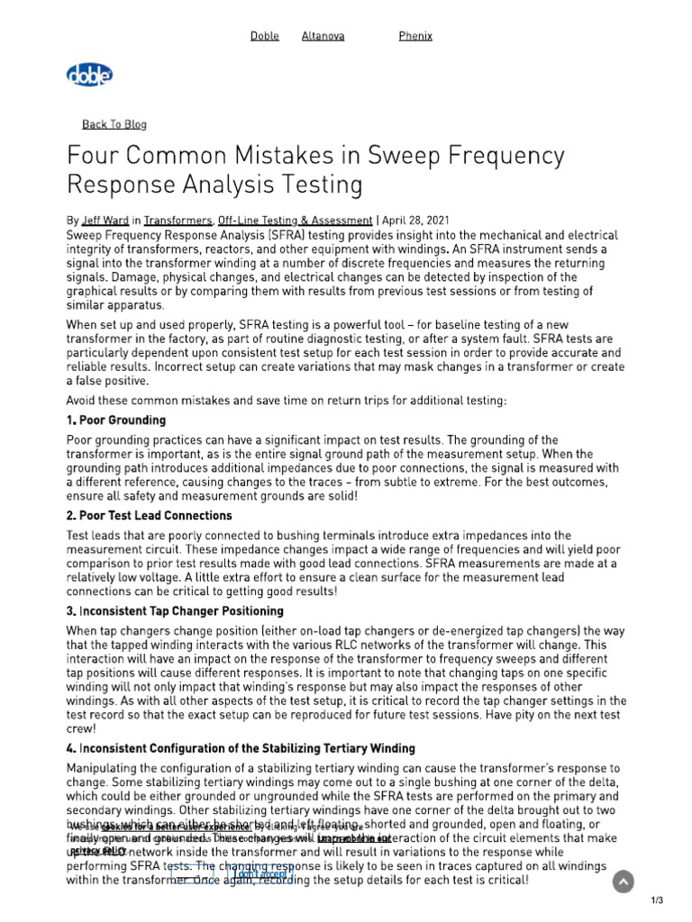Four Common Mistakes in Sweep Frequency... Is Testing Doble PDF