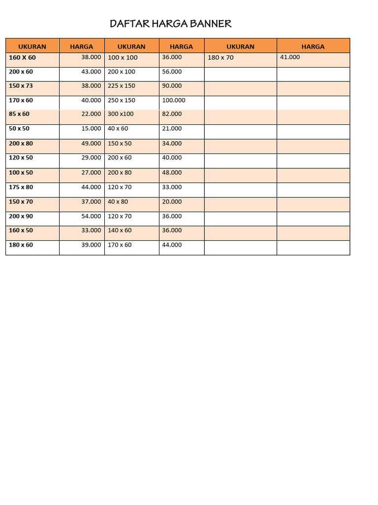 Daftar Harga Banner | PDF