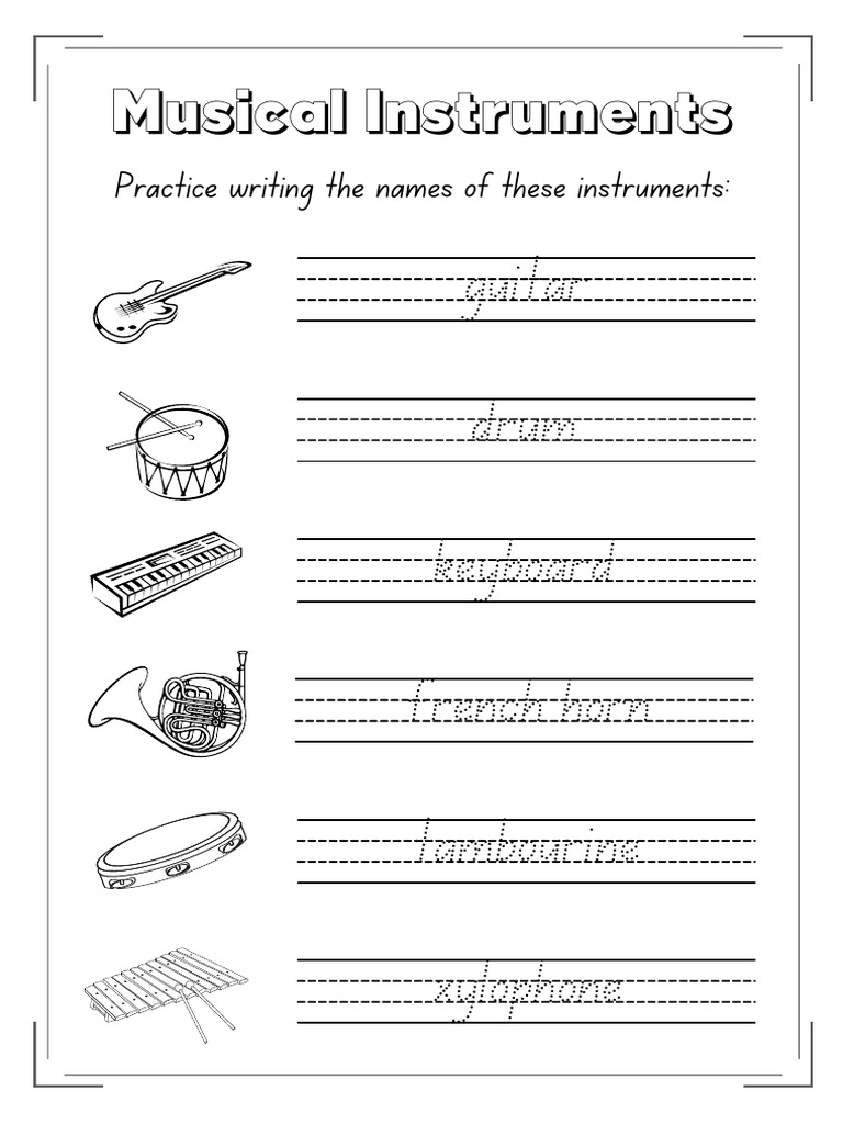 Names of Musical Instruments Worksheet PDF