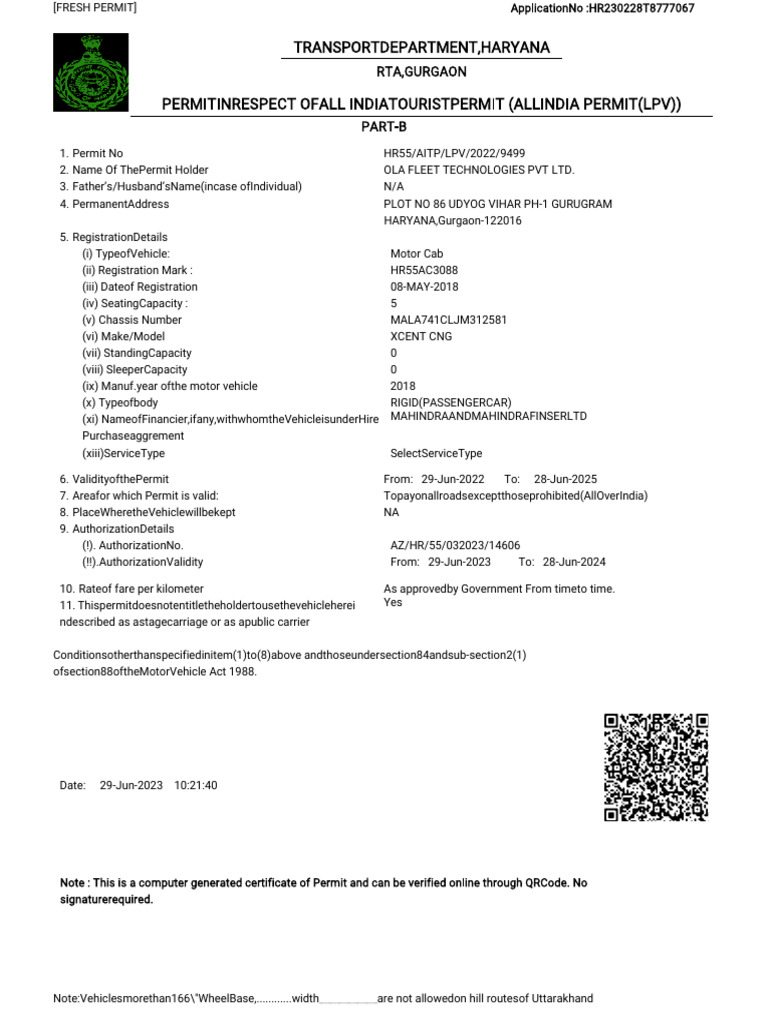Permit HR | PDF | Automotive Technologies | Land Transport