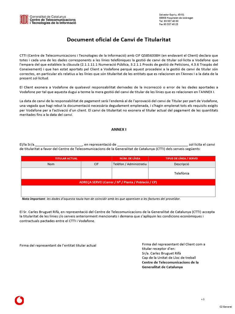 Canvi Titular CTTI v.1.2 | PDF