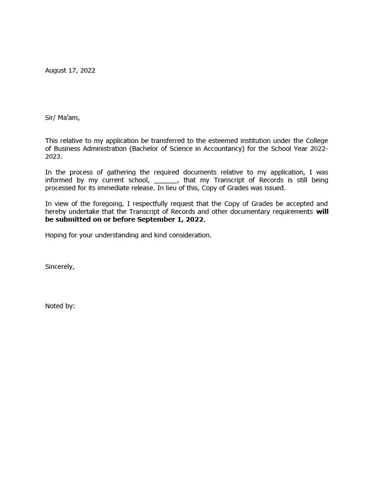 Letter request for ctc of grades pdf