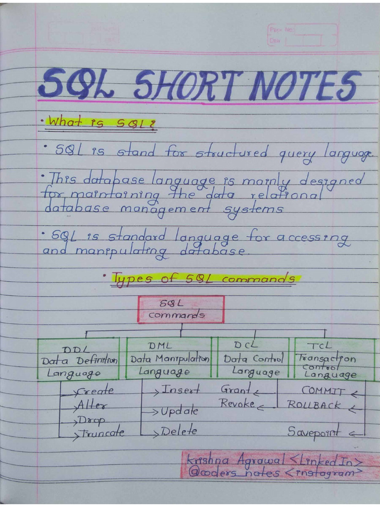 SQL Handwritten Notes | PDF