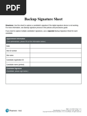 Backup Signature Sheet