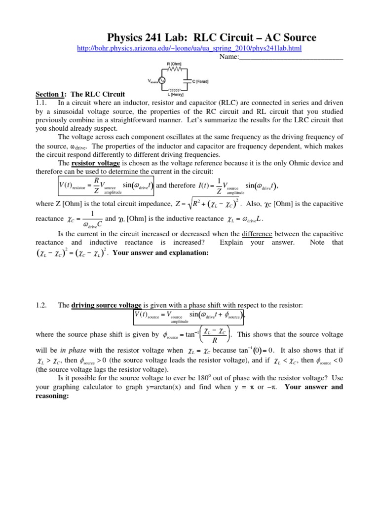 RLC Circuit Analysis with AC Source | PDF | Electrical Network | Volt
