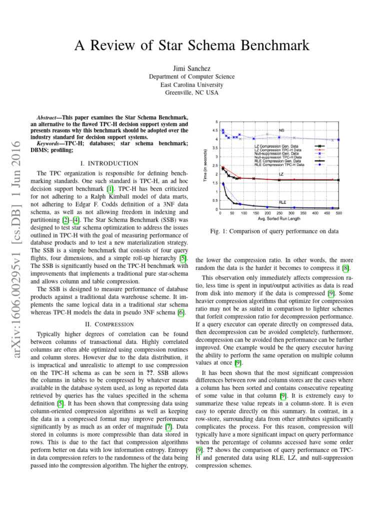 A Review of Star Schema Benchmark: Jimi Sanchez | PDF