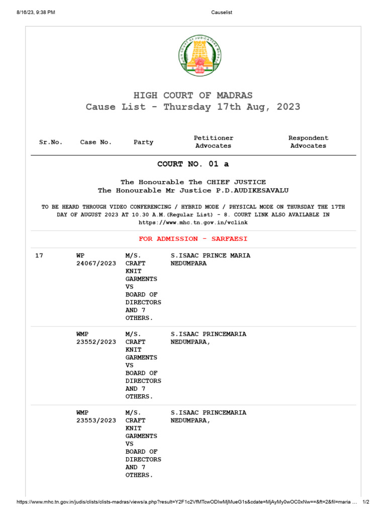 Image Result For Consolidated Causelist For