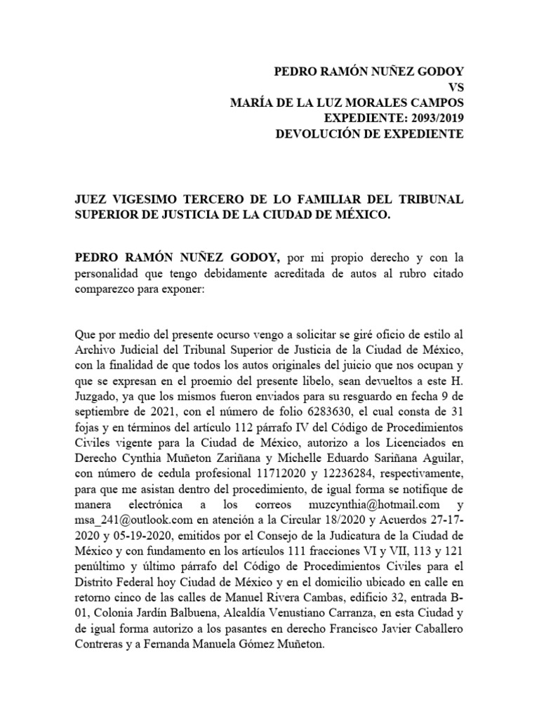 Solicitud de Devolución de Expediente Judicial | PDF | Ciudad de México ...